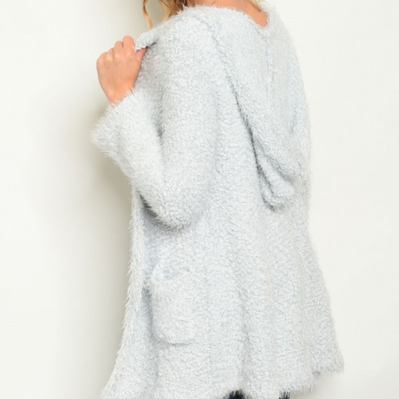 FUZZY GREY CARDIGAN SWEATER - Picture 2 of 8